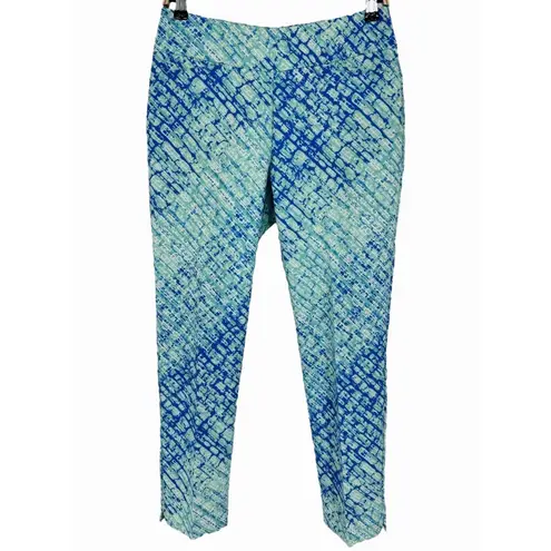 IBKUL Ankle Pants Womens Size 6 Blue Aqua Print Stretch Golf Resort Activewear