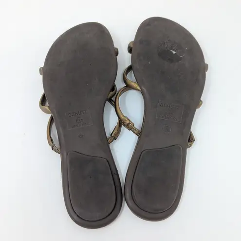 Schutz Flat Gladiator Slip On Sandal Gold Size 6.5