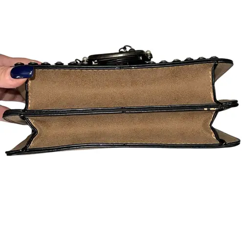 Unbranded Faux Suede Shoulder Bag Rhinestone Pearl Detail Chain Strap Brown Boho