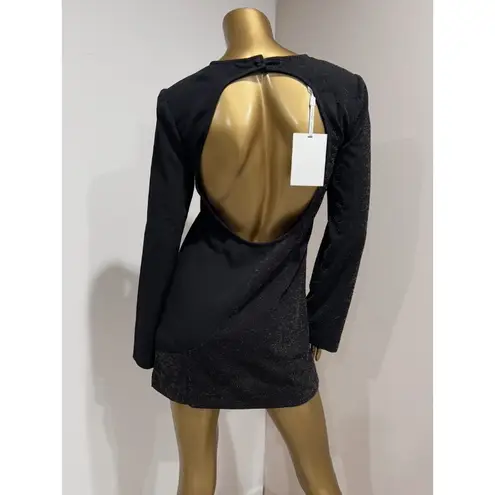 YAS KIMBERLY LS Short Dress Black Glitter Panel Backless Long Sleeve Size M Size M