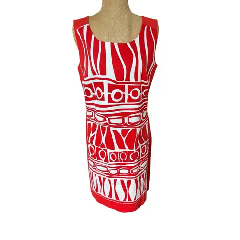 Chetta B Chetta B Orange White Geometrical Sheath Dress Sz 10