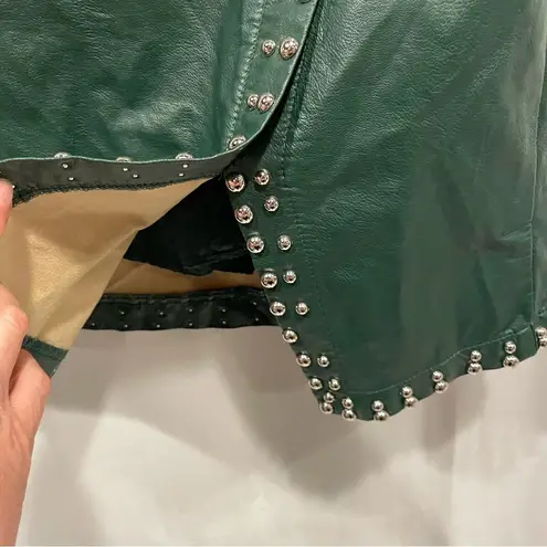 Y2K Green machine faux leather studded micro mini skirt shorts liner rocker punk Size M