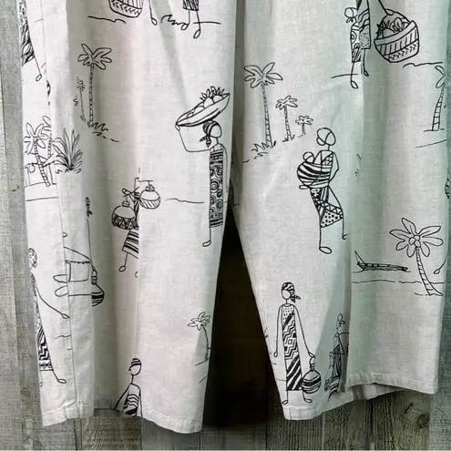 Hot Cotton Woman Size 3X Capri Pants with Faceless Person Print Linen/Cotton Tan