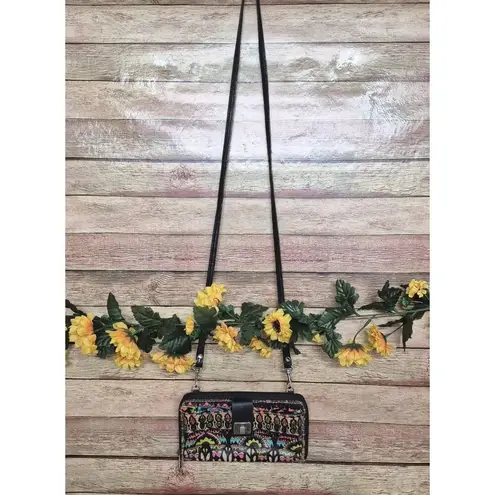 Sakroots Crossbody Zip Wallet Purse Coated Canvas Peace Sign Colorful Design