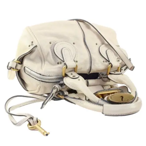 Chloé CHLOE Paddington Ivory Cream Satchel Crossbody Bag w Lock Key Removable Strap