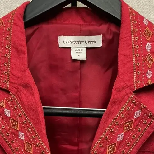 Coldwater Creek Vintage Embroidered Red Faux Suede Jacket Festival Western Boho