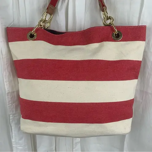 Tommy Hilfiger  Red & Ivory Cream Striped Tote‎ Bag Excellent Condition