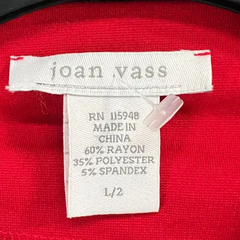 Joan Vass Dress Womens L Red Asymmetrical Cowl Neck Long Sleeve Draped Classic