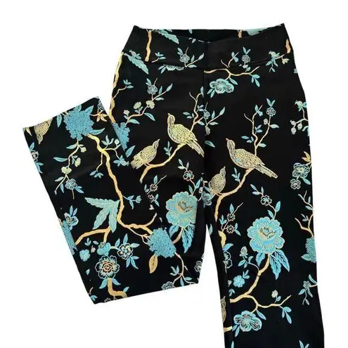Soft Surroundings Chinoiserie Black Foil Bird & Floral Print Straight Pants XS