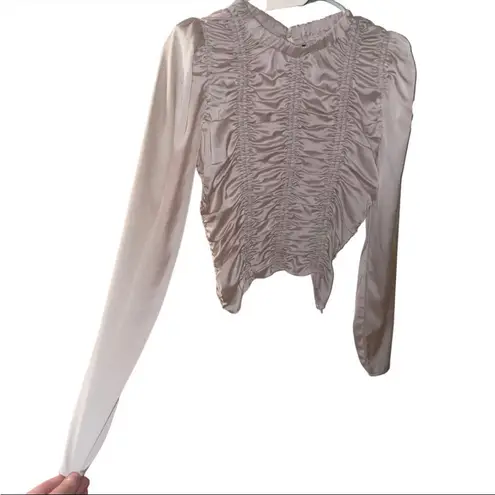 NWT DO+BE Silk Ruched Bodice Blouse in Satin Champagne / Blush Pink