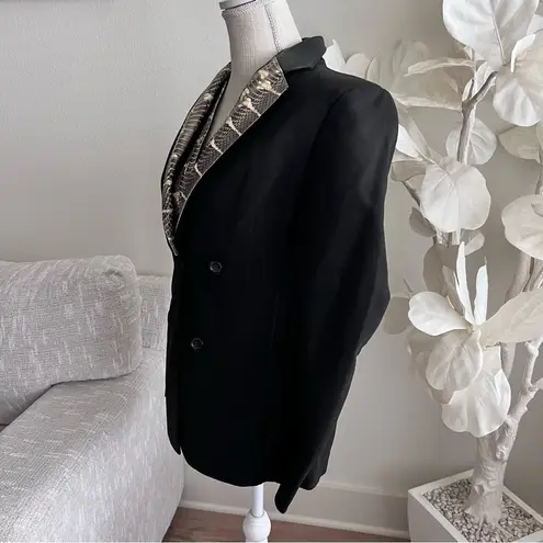 Akris Fernando Snakeskin Leather Wool Blend Long Sleeve Black Blazer And Vest