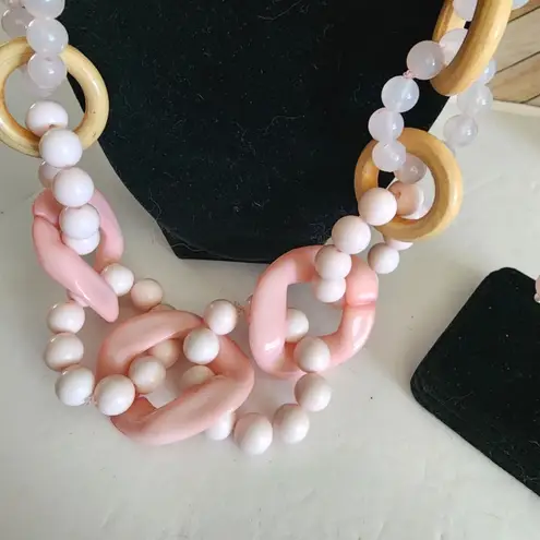 Boutique Long Sweater Necklace Wood and light Pink Acrylic Necklace Matching Earrings Set