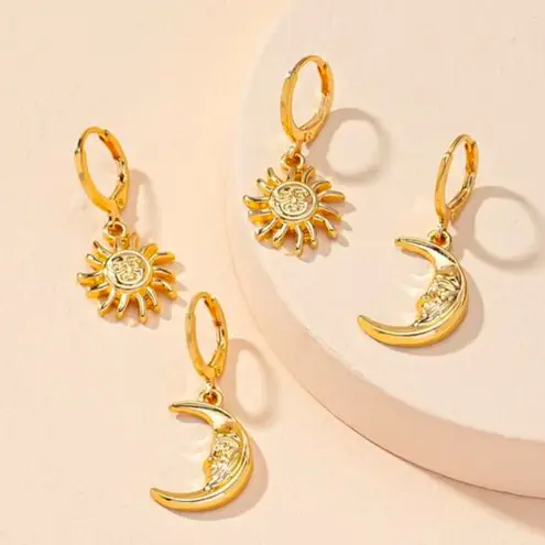 Boutique 14k Gold tone Sun and Moon Earrings