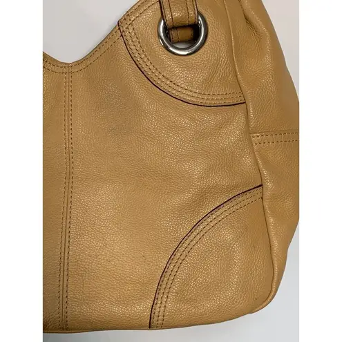 Tignanello Tan Pebble Leather Shoulder Tote Bag Purse Silver Hardware