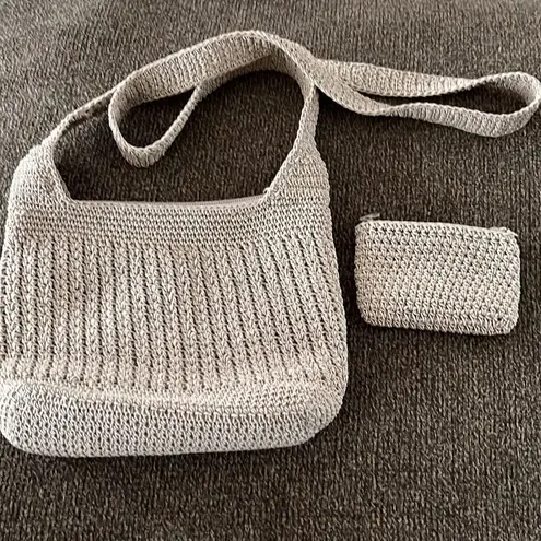 Frankie and Johnnie Textured Tan/beige Knitted Crossbody with Matching Wallet Tan