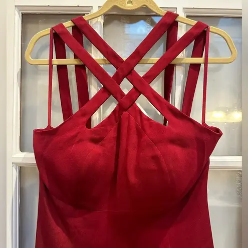 J. Peterman Timeless 100% Silk Criss Cross Halter Midi Formal Dress Size 14 NWT Red - Image 2