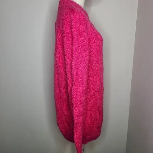 Vintage Wool Fisherman Sweater Womens Xl Pink Cable Knit Made In Greece