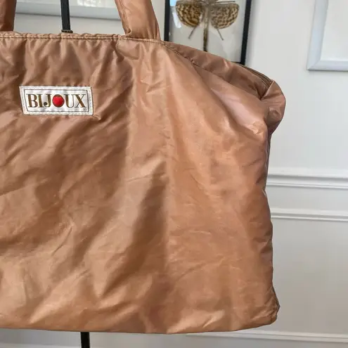 Vintage 70s 80s Bijoux Tan Puffy Nylon Bag Satchel Tote Purse Caramel Large