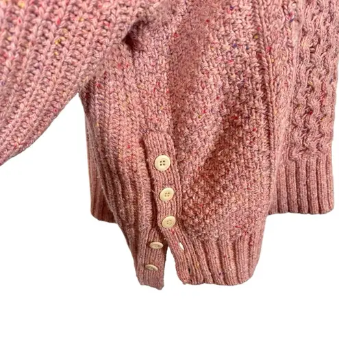 Alex Mill Button Side Aran Cable Knit Merino Wool Sweater in Dried Rose Pink Size XXL