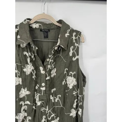 Vasna Linen Blend Embroidered Mini Dress Women XL Green Earth Fairy Granolagirl