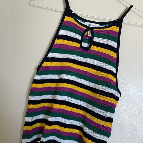 Forever 21 rainbow stripe cropped retro knit sweater tank top NWT NEW