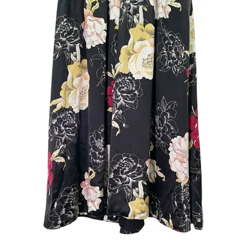 Spiegel 100% Silk Floral Midi Dress Black Rose Sleeveless V-Neck Size 14 Vintage