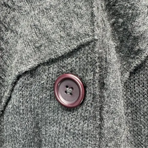 Moka Sport Long Mixed Knit Asymmetric Cardigan w Large Buttons & Appliqué Bow M Gray Size M