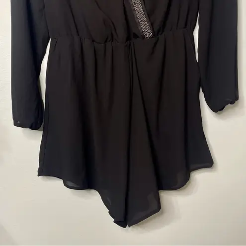 Torrid  Black Georgette V Neck Long Sleeve Chiffon Romper Size 0 12 Large