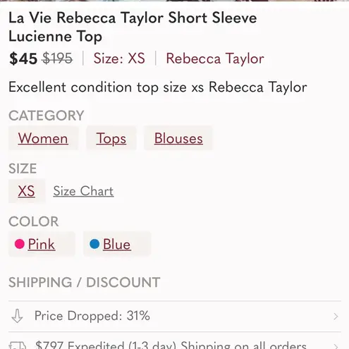 Rebecca Taylor La Vie Lucciene Top Size S