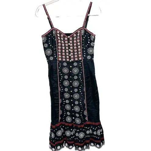 Veronica Beard NWOT Giuliana Black Beaded Embroidered Linen Floral Midi Dress