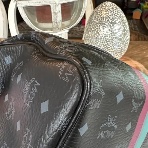 MCM Black Satchel with Pink and Teal Stripes