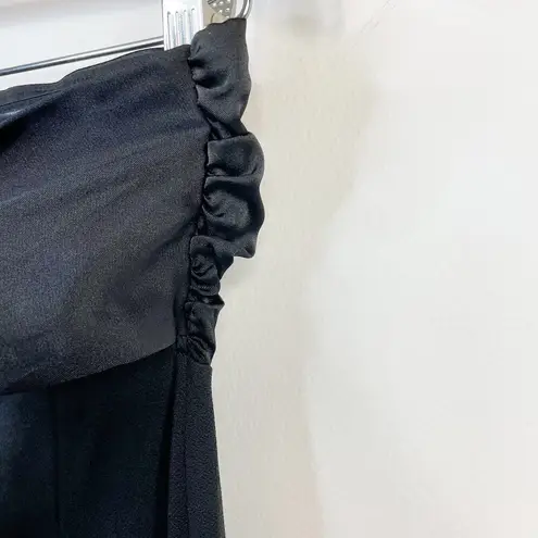 EXPRESS black pieced satin strapless bow tie back wide leg jumpsuit XS new nwt