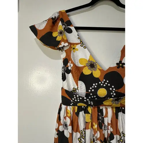 The Bar Dodo Or Jenny Long Midi Dress Flower 7 Brown Print Sz Small NWT Vintage Look