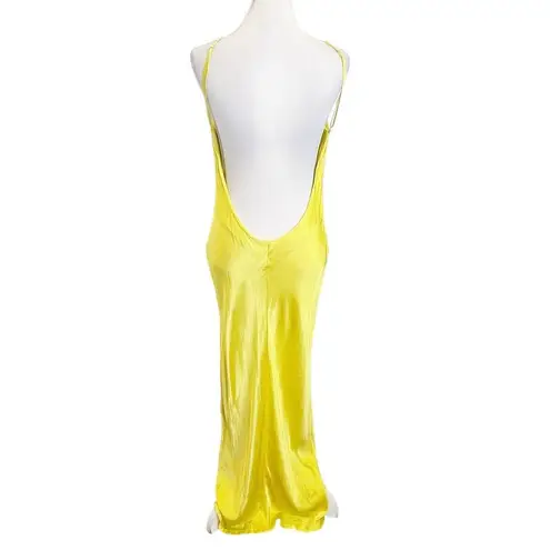 Meshki  Lucia Maxi Satin Cutout Slip Dress Golden Yellow Chartreuse Womens Size M