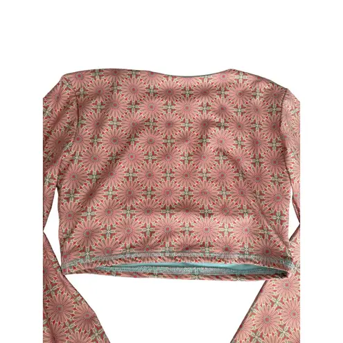 ISA & ANA Floral Long Sleeve Rash Guard Workout Crop Top Size Small Orange