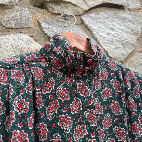 Cambridge Vintage Wool Blend High Neck Green Paisley Button Down Shirt