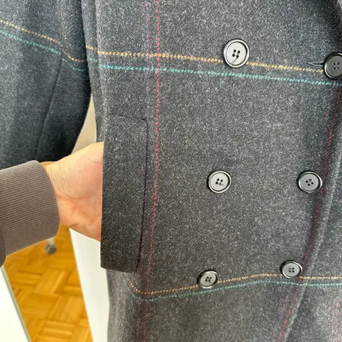 Vintage Alorna Petite Women's 100% Wool Windowpane Plaid Pea Coat, Size M, EUC Gray Size M