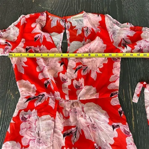 The Room Women's Pink Floral V-Neck Belted Flowy Romper Sleeveless Size S