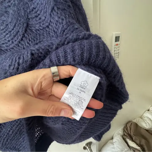 Farm Rio Cable Crewneck wool blend Sweater in Blue Size M