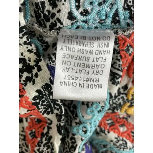 THML Damask Print Multicolor Embroidered Casual Tunic Dress Size Small FLAW