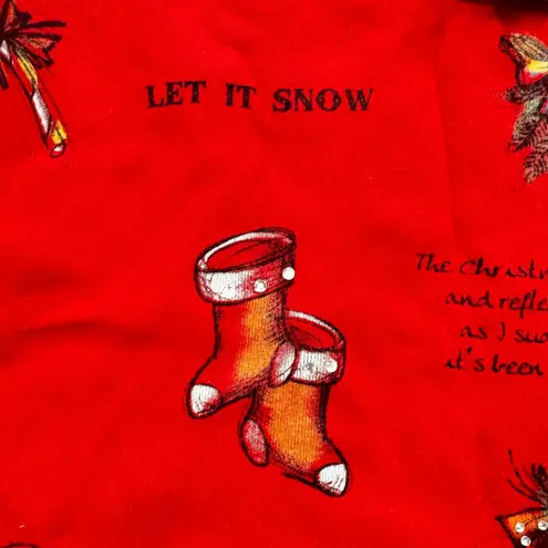 Vtg 80s Jess&Jane Christmas Tree Bells Stockings Red Urgly T