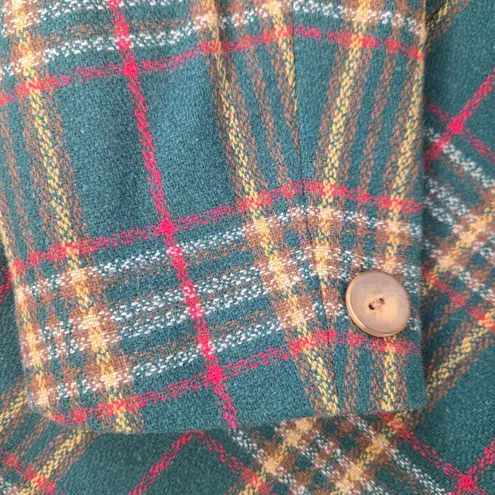 Leslie Fay 1980s Vintage Green Plaid Tartan Wool Academia Blazer Jacket Size 10