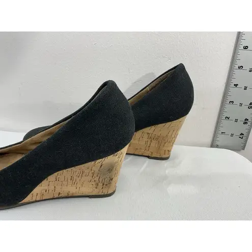 Aerosoles Womans Heel Rest Pumps Cork Wedge 7.5 M Black Slip On Round Toe