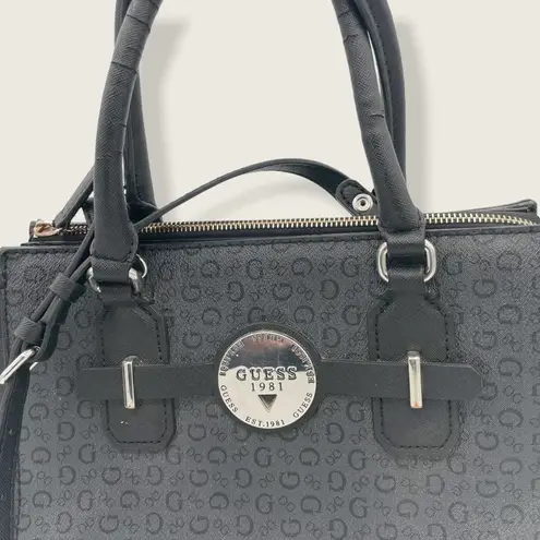 Guess Vegan PVC Black Monogram Deep Large Zip Snap Crossbody Shoulder Bag
