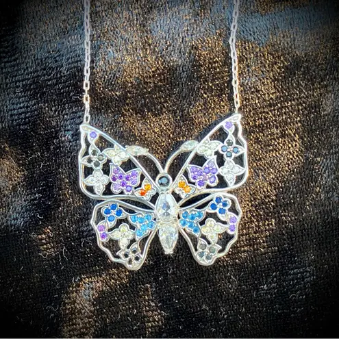 Sterling Butterfly Pendant Necklace with Multiple Gemstones | So sparkly! NWOT Silver