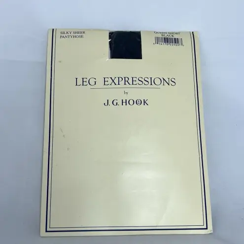 Vintage J.G.‎ Hook Leg Expressions Silky Sheer Black Pantyhose Size Queen Short