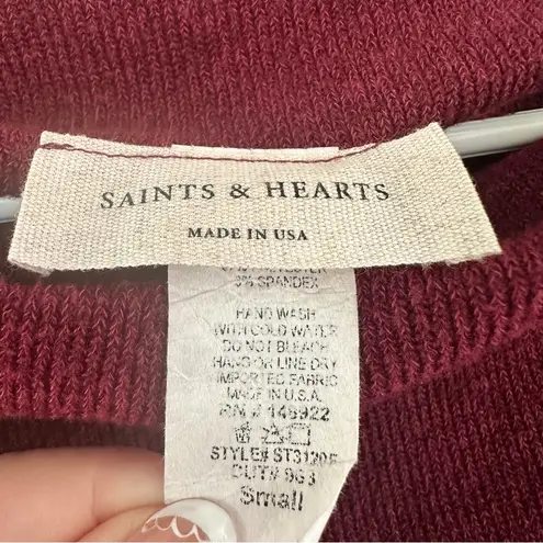 Saints & Hearts Wide Neck Oversized Sweater Women’s Small Maroon Red