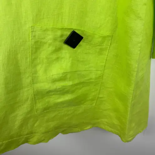 Ali Miles 100% Linen Tunic Top Sz Large Lime Green Artsy Coastal Resort Beachy