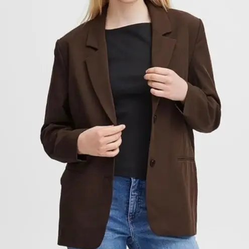 ICHI NWT Java Brown IHKATE SUS Oversized Button Loose Fit Blazer Medium