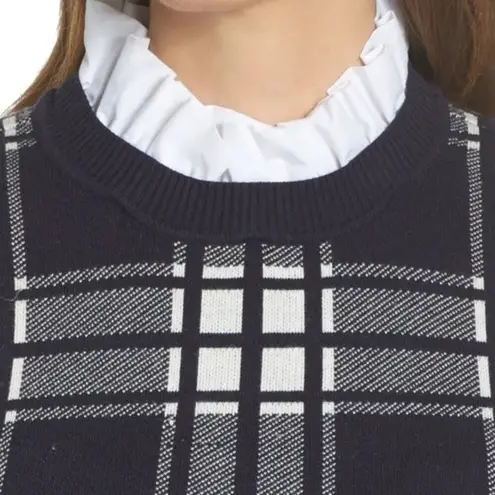 1901 NWT Plaid Bodice Long Sleeve Preppy Sweater Dress Navy Blue Size Large NEW